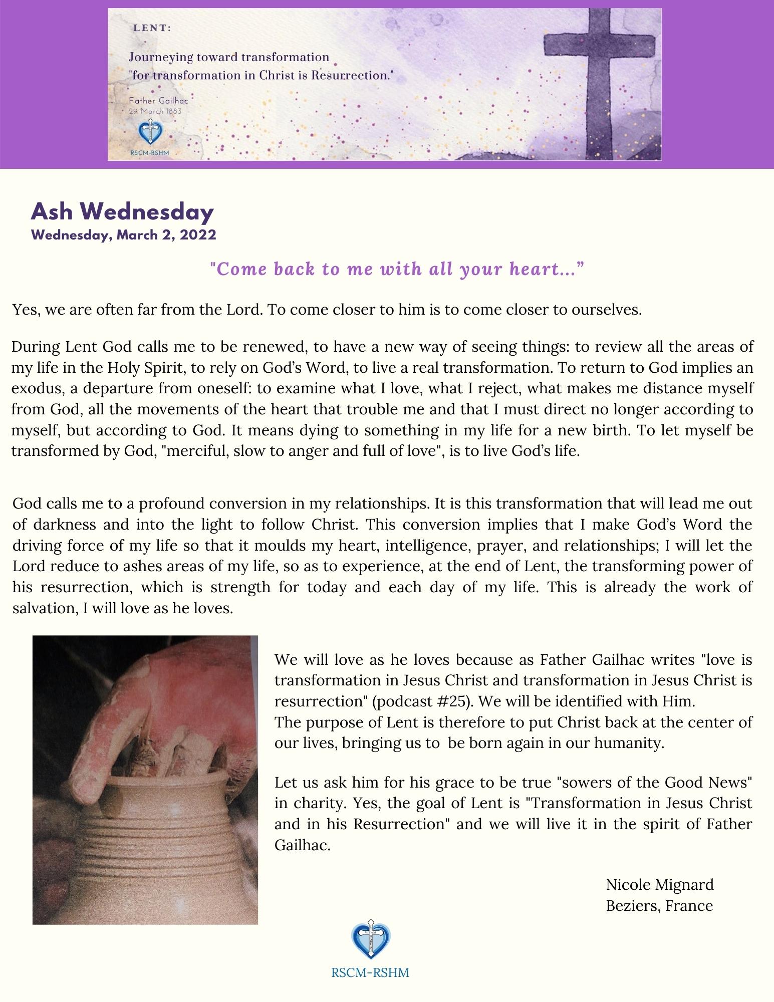 Ash Wednesday Religious of the Sacred Heart of Mary