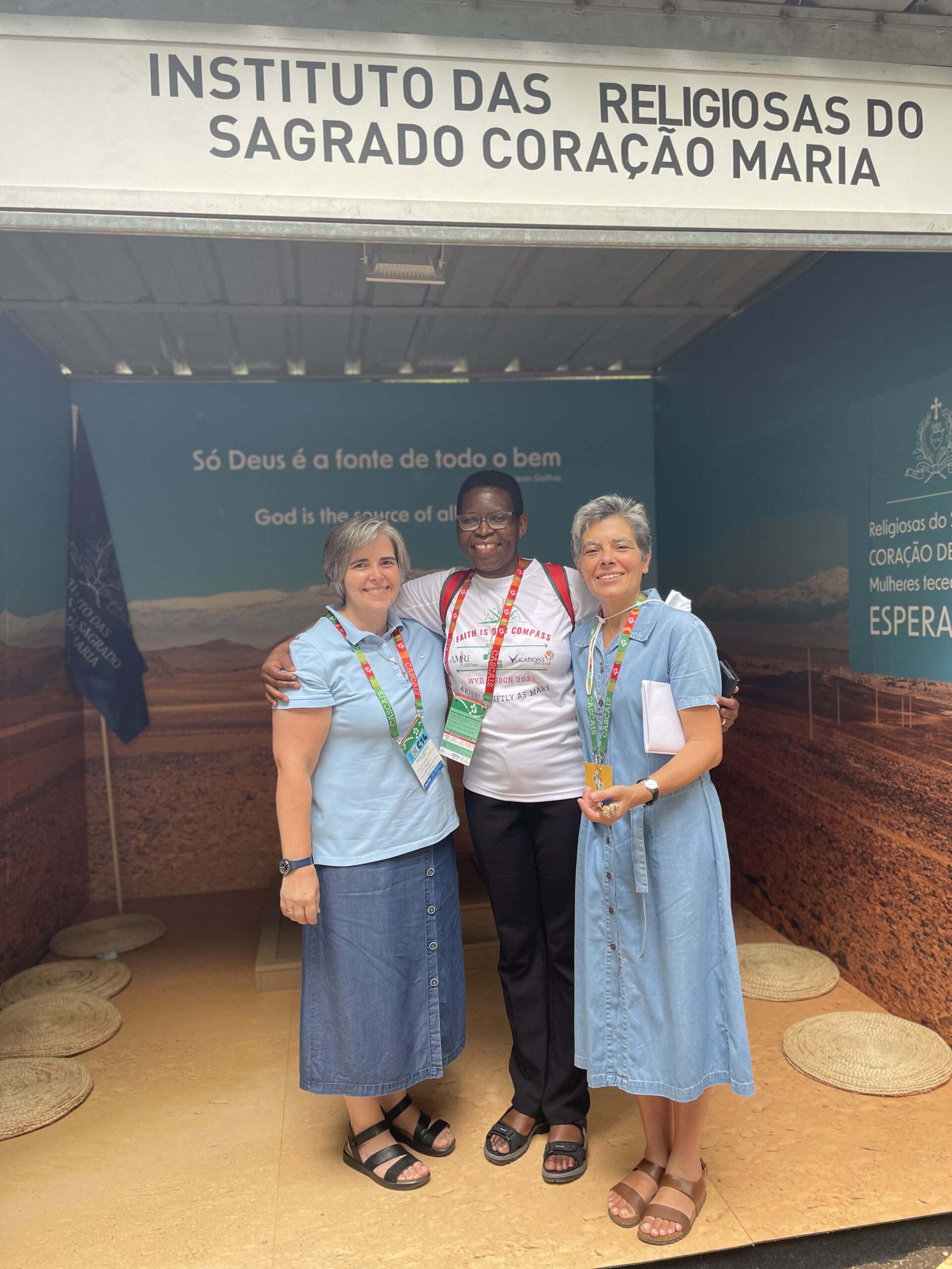 Sr. Conceição Pereira, Sister Florence Muuka and Sister Teresa Nogueira at the WYD Vocational Fair Credits: RSHM